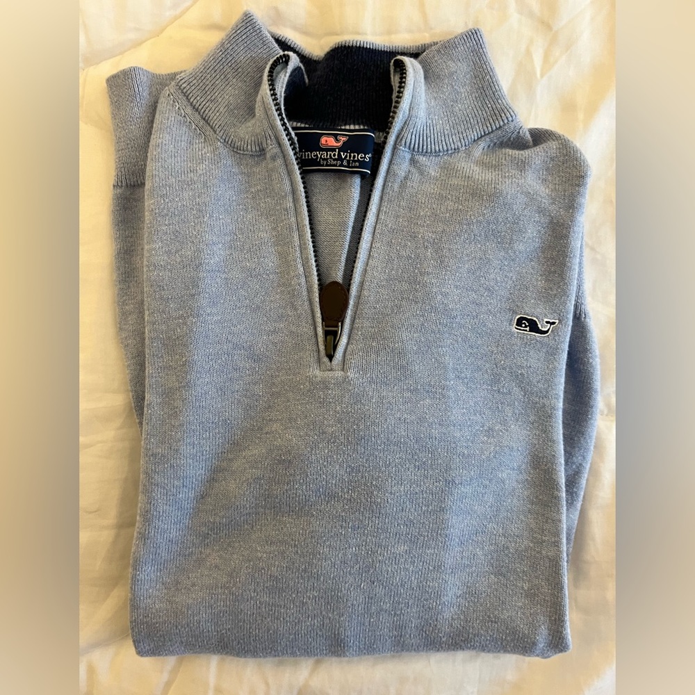 Like new size L soft blue Pima cotton Vineyard Vines quarter zip